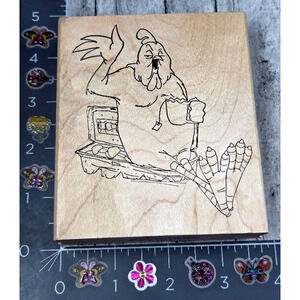 Art Impressions Chicken Rooster Drinking Tea Eggs U-1842 Rubber Stamp Wood #B25